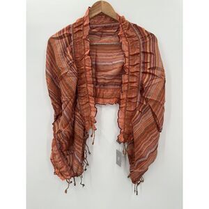 RAJ Scarf‎ Anthropologie Accessory Sheer Boho Hippie Orange Red Fringe NEW